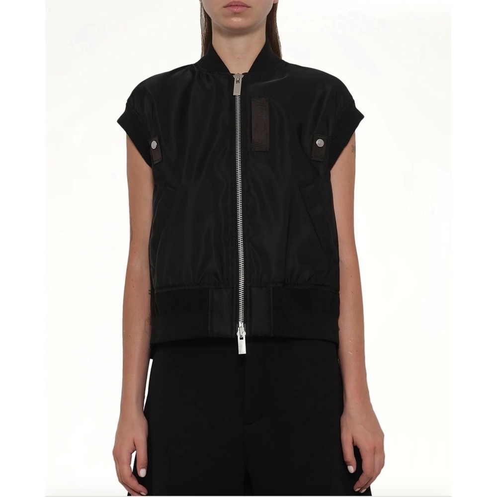 Sacai Women's Black MA-1 Bomber Vest Jacket Sz 3 Large Japan Nylon Twill SCW-002